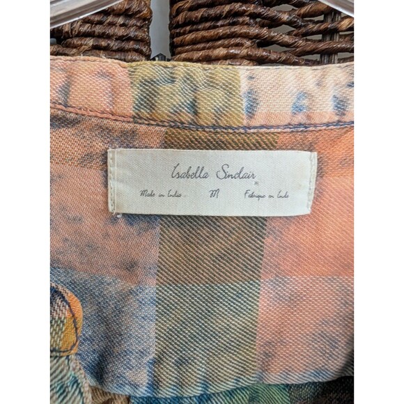 Anthropologie Isabella Sinclair Buffalo Plaid Check Ruffle Chambray Henley Shirt - Picture 8 of 9